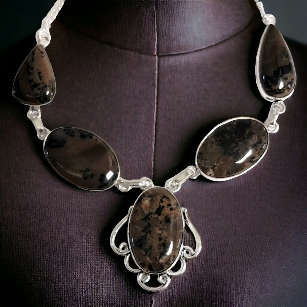 Dendritic Agate Statement Necklace - Bold Women's… - image 2